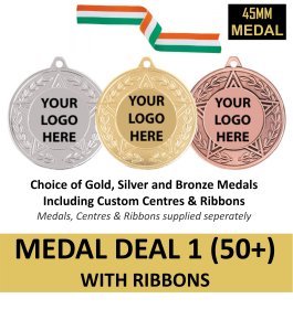  Medal Pack Deal 1 - 50+ qty 45mm Medals + Custom Centres + Ribbons