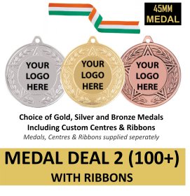  Medal Pack Deal 2 - 100+ qty 45mm Medals + Custom Centres + Ribbons