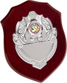 Shield Shape Wooden Plaque with Metal Front - 4 Sizes