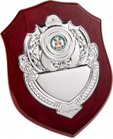 Shield Shape Wooden Plaque with Metal Front - 4 Sizes