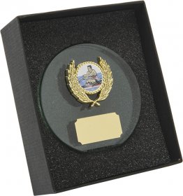 Oval Glass Wedge Plaque complete with Box - 3 Sizes