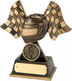 Helmet & Checkered Flag Trophy - 2 Sizes