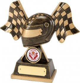 Helmet & Checkered Flag Trophy - 2 Sizes