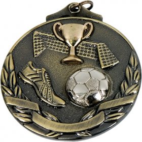 3D Soccer Medal 50mm - Antique Gold & Antique Silver