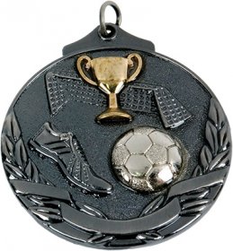 3D Soccer Medal 50mm - Antique Gold & Antique Silver