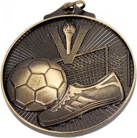 3D  Soccer Medal 50mm - Antique Gold & Antique Silver