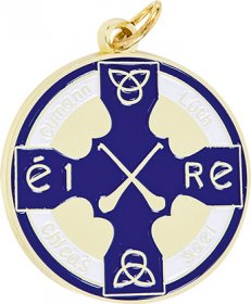 Enamel Hurling Medal Blue 38mm - Gold & Silver 