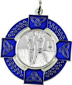 Enamel Gaelic Football Medal Male Blue 33mm - Gold & Silver 