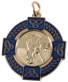 Enamel Gaelic Football Medal Male Blue 33mm - Gold & Silver 
