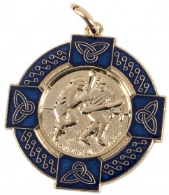 Enamel Hurling Medal Blue 33mm - Gold & Silver 