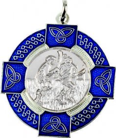 Enamel Hurling Medal Blue 33mm - Gold & Silver 