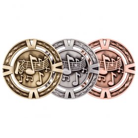 3D Music Medal 60mm - Antique Gold, Antique Silver & Antique Bronze