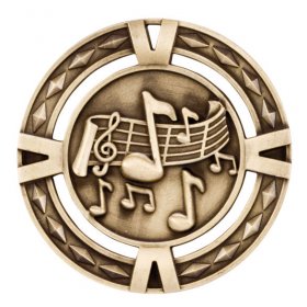 3D Music Medal 60mm - Antique Gold, Antique Silver & Antique Bronze