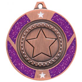 Glitter Star Medal Purple 50mm - Gold, Silver & Bronze