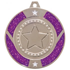 Glitter Star Medal Purple 50mm - Gold, Silver & Bronze