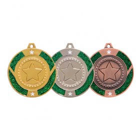 Glitter Star Medal Green 50mm - Gold, Silver & Bronze