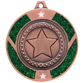 Glitter Star Medal Green 50mm - Gold, Silver & Bronze
