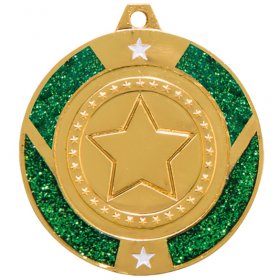 Glitter Star Medal Green 50mm - Gold, Silver & Bronze