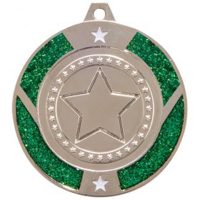 Glitter Star Medal Green 50mm - Gold, Silver & Bronze