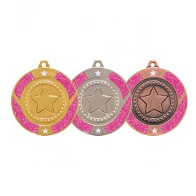 Glitter Star Medal Pink 50mm - Gold, Silver & Bronze