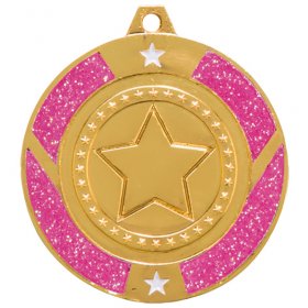 Glitter Star Medal Pink 50mm - Gold, Silver & Bronze