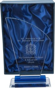 Clear Glass Plaque with Blue Trim - 3 Sizes