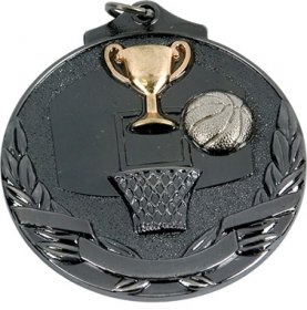 3D Basketball Medal 50mm - Antique Gold & Antique Silver
