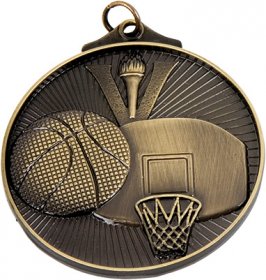 3D  Basketball Medal 50mm - Antique Gold & Antique Silver