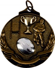 3D Rugby Medal 50mm - Antique Gold & Antique Silver