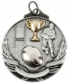 3D Rugby Medal 50mm - Antique Gold & Antique Silver