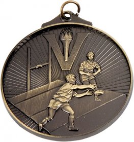 3D Rugby Medal 50mm - Antique Gold & Antique Silver