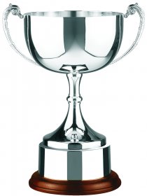 Swatkins Nickel Plated Cast Cup with Wooden Plinth - 31cm