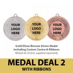  Medal Pack Deal -  100+ qty 45mm Medals + Custom Centres + Ribbons