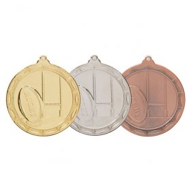 Cascade Economy Rugby Medal 50mm - Gold, Silver & Bronze