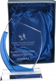 Crystal Award with Blue Detail on Base - 21cm