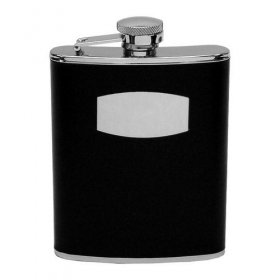 6oz Hip Flask - Hinged - Black Leather finish