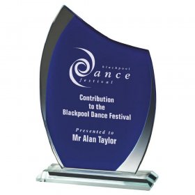 Clear Crystal Blue Glass Curve Award - 2 Sizes