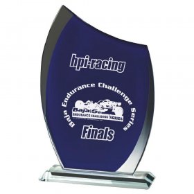 Clear Crystal Blue Glass Curve Award - 2 Sizes