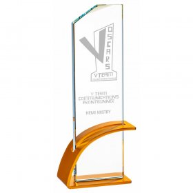 Crystal Award with Gold Metal Stand - 25cm