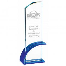 Crystal Award with Blue Metal Stand - 25cm