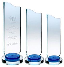 Clear Glass Plaque with Blue Trim - 3 Sizes