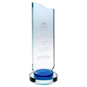Clear Glass Plaque with Blue Trim - 3 Sizes