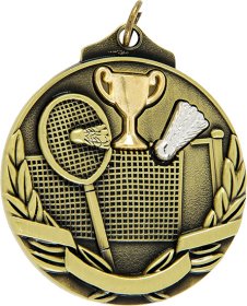 3D Badminton Medal 50mm - Antique Gold & Antique Silver