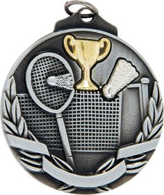 3D Badminton Medal 50mm - Antique Gold & Antique Silver