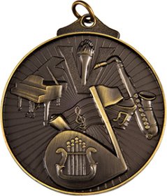 3D Music Medal 50mm - Antique Gold