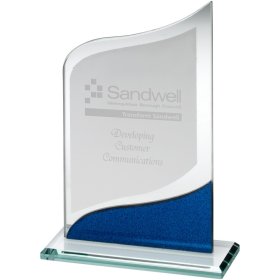 Jade Glass Pointed Plaque With Blue Silver Detail - 3 Sizes