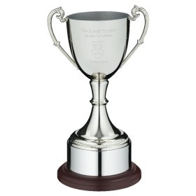 Nickel Plated Cup On Round Plinth With Band - 4 Sizes