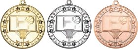 Basketball 'Tri Star' Medal Gold 50mm - Gold, Silver & Bronze