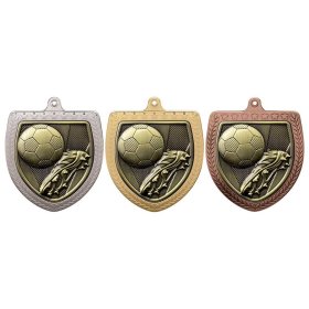 Cobra Football Boot & Ball Shield Medal 75mm - Gold, Silver & Bronze