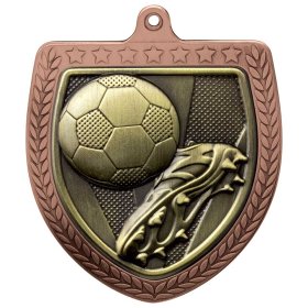 Cobra Football Boot & Ball Shield Medal 75mm - Gold, Silver & Bronze